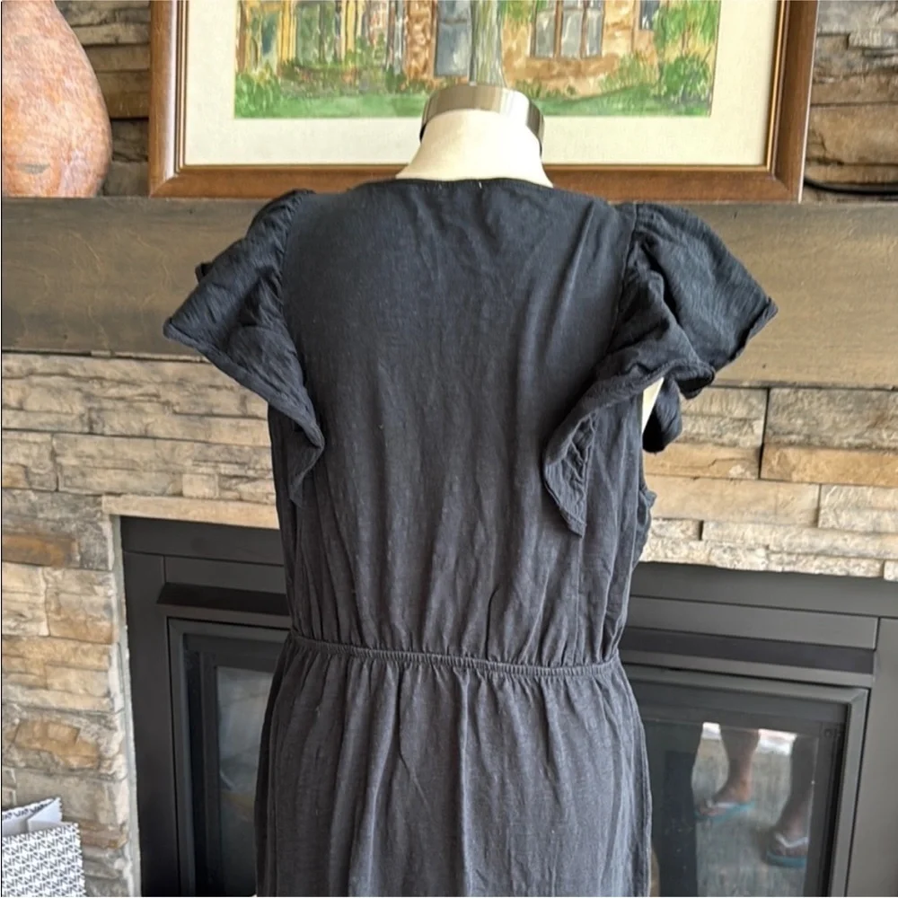 J. Crew Black Ruffle Sleeve Maxi Dress
